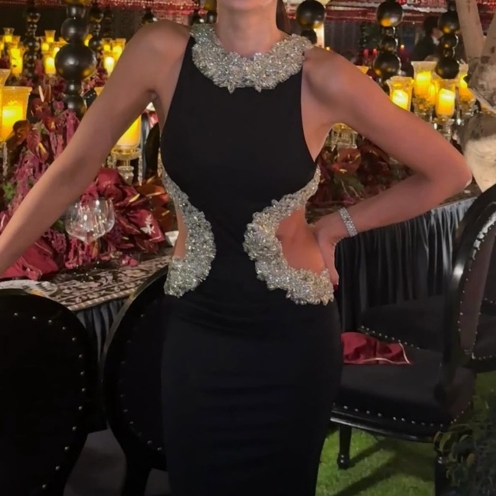 Bronx and Banco Black Backless Dress with Silver Detailing